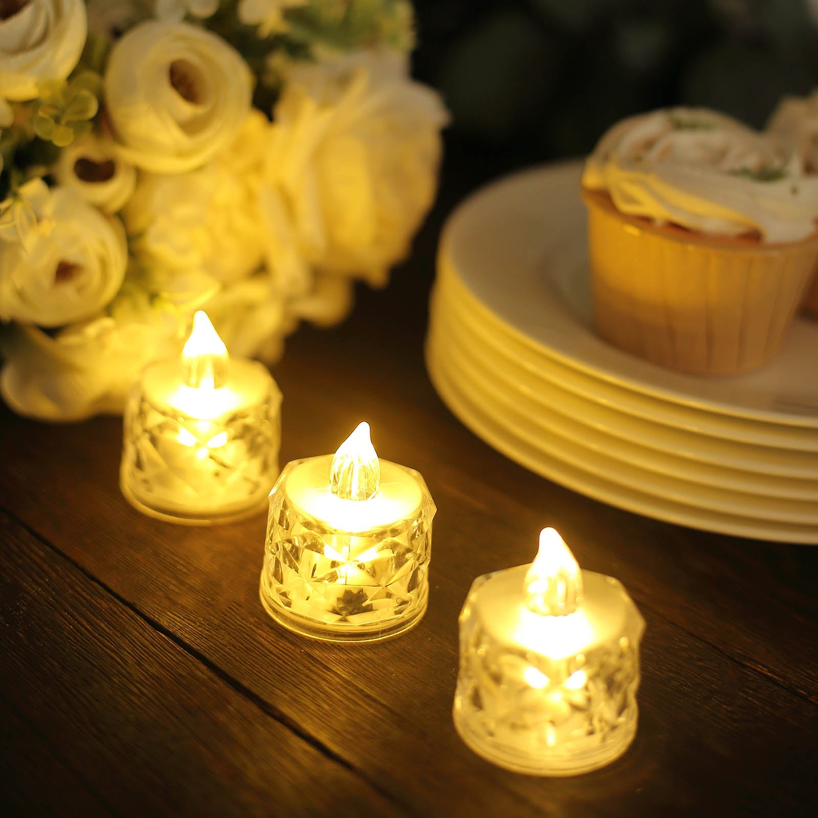 12 Pack | 2inch Warm White Diamond Battery-Operated LED Tealight Candles