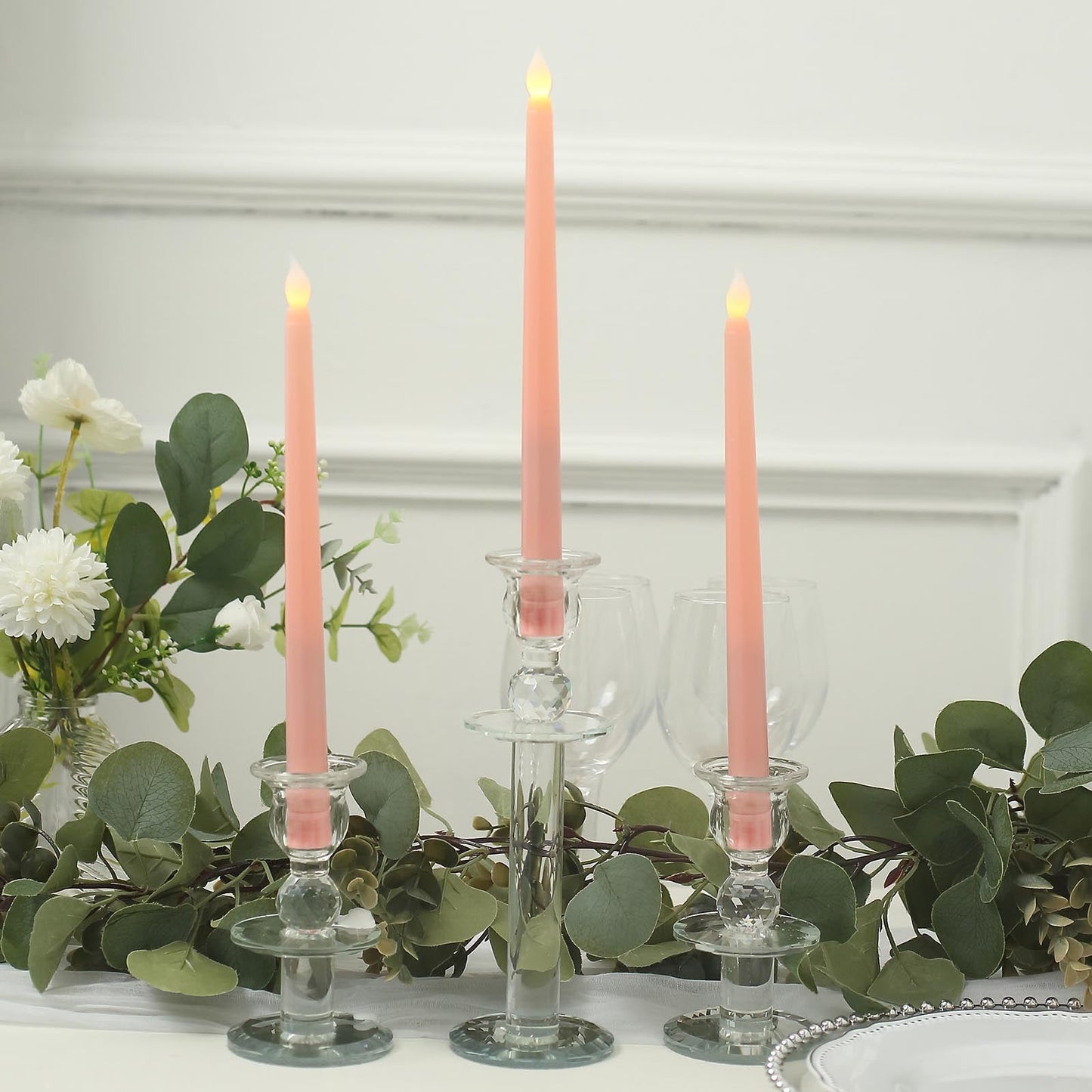3 Pack 11" Blush LED Taper Candles, Flameless Warm Flickering Candles