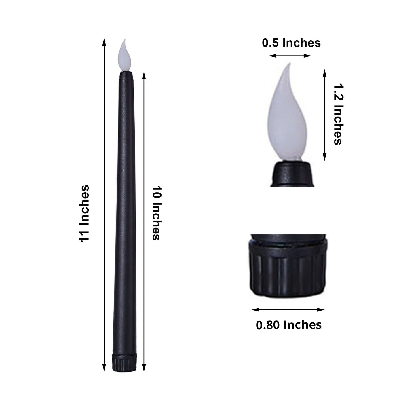11 Inch Battery Operated LED Taper Candles in Black Flameless and Reusable Set Of 3 