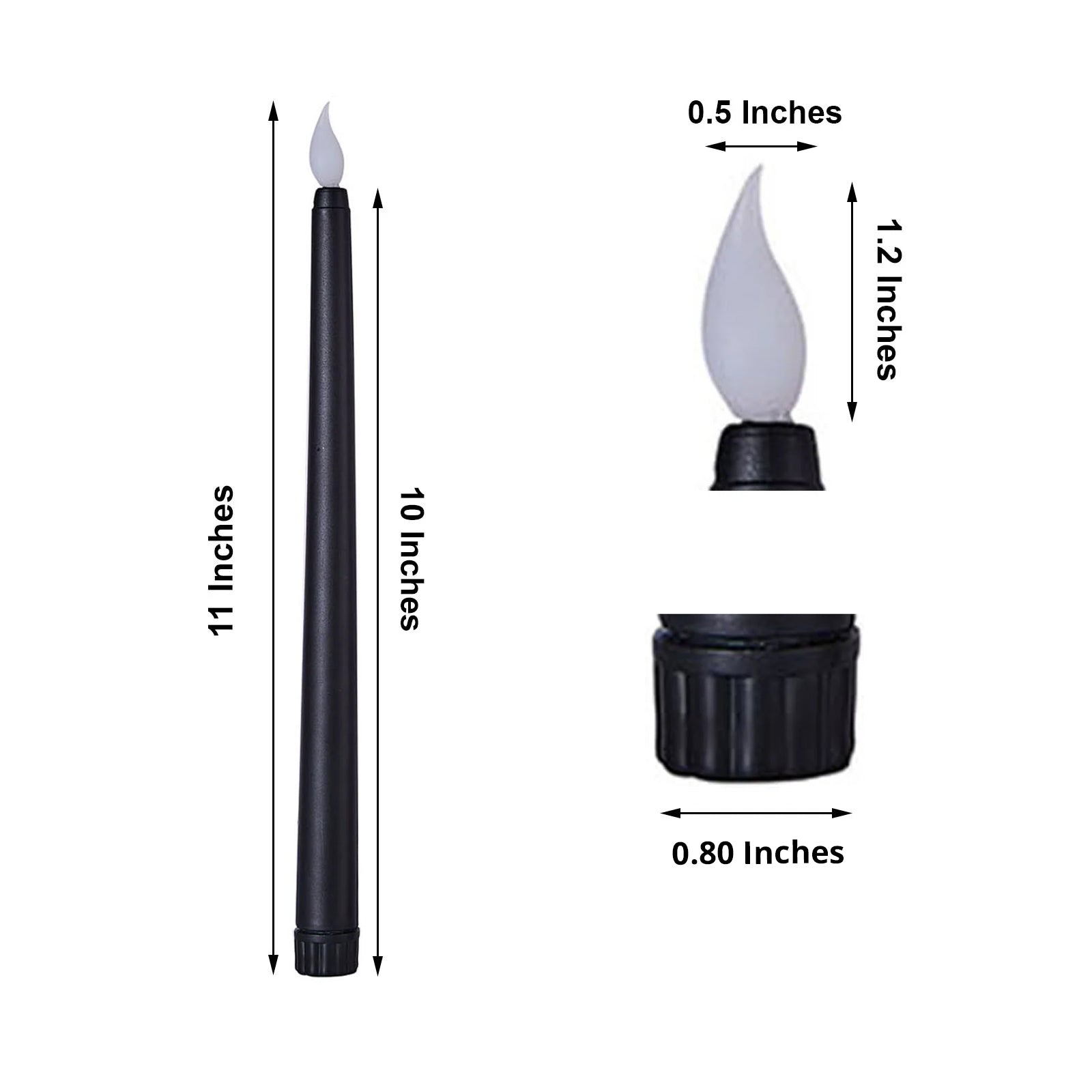 11 Inch Battery Operated LED Taper Candles in Black Flameless and Reusable Set Of 3 