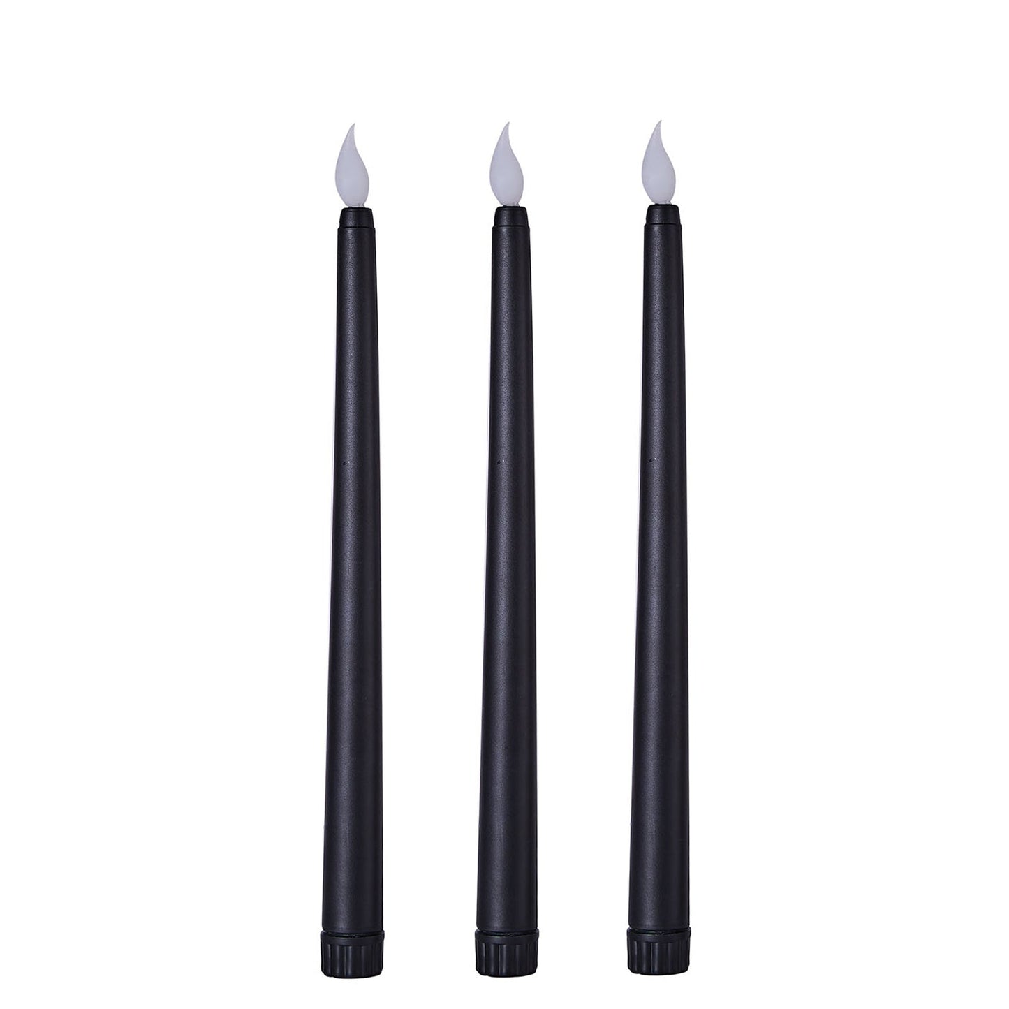 11 Inch Black LED Taper Candles Flameless and Battery Operated Flickering Set Of 3 #whtbkgd