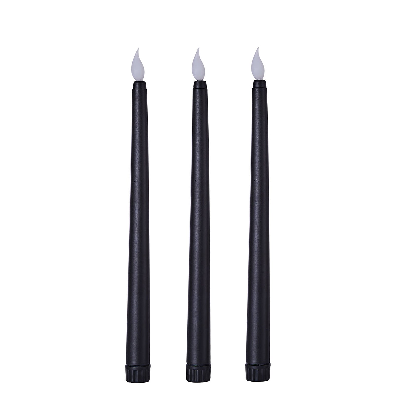 11 Inch Black LED Taper Candles Flameless and Battery Operated Flickering Set Of 3 #whtbkgd