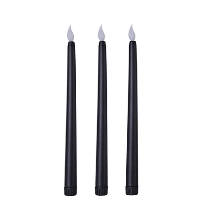 11 Inch Black LED Taper Candles Flameless and Battery Operated Flickering Set Of 3 #whtbkgd