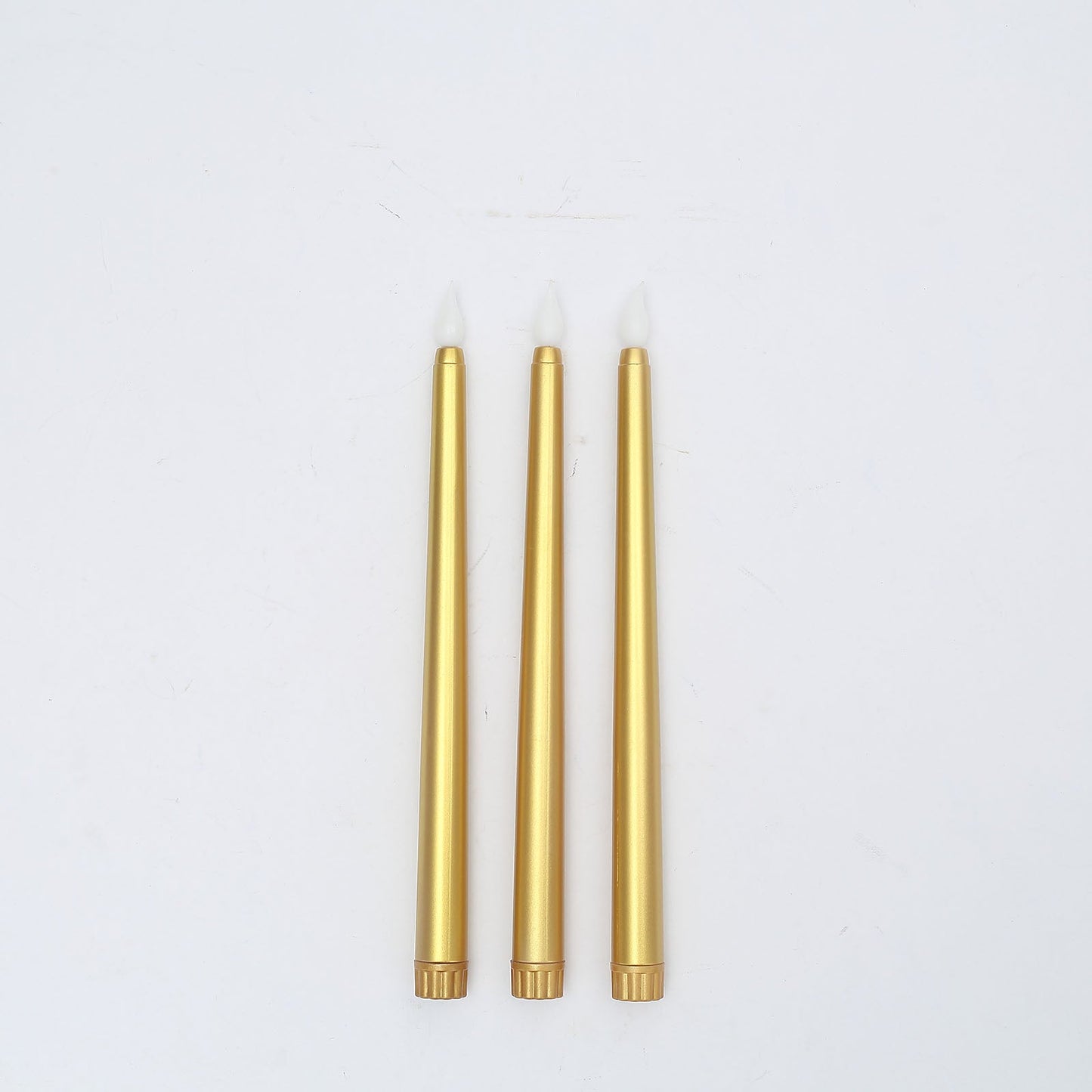 3 Pack Gold LED Taper Candles Warm Flickering 11 Inch Flameless