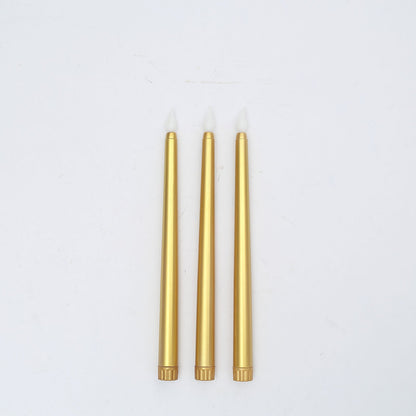 3 Pack Gold LED Taper Candles Warm Flickering 11 Inch Flameless