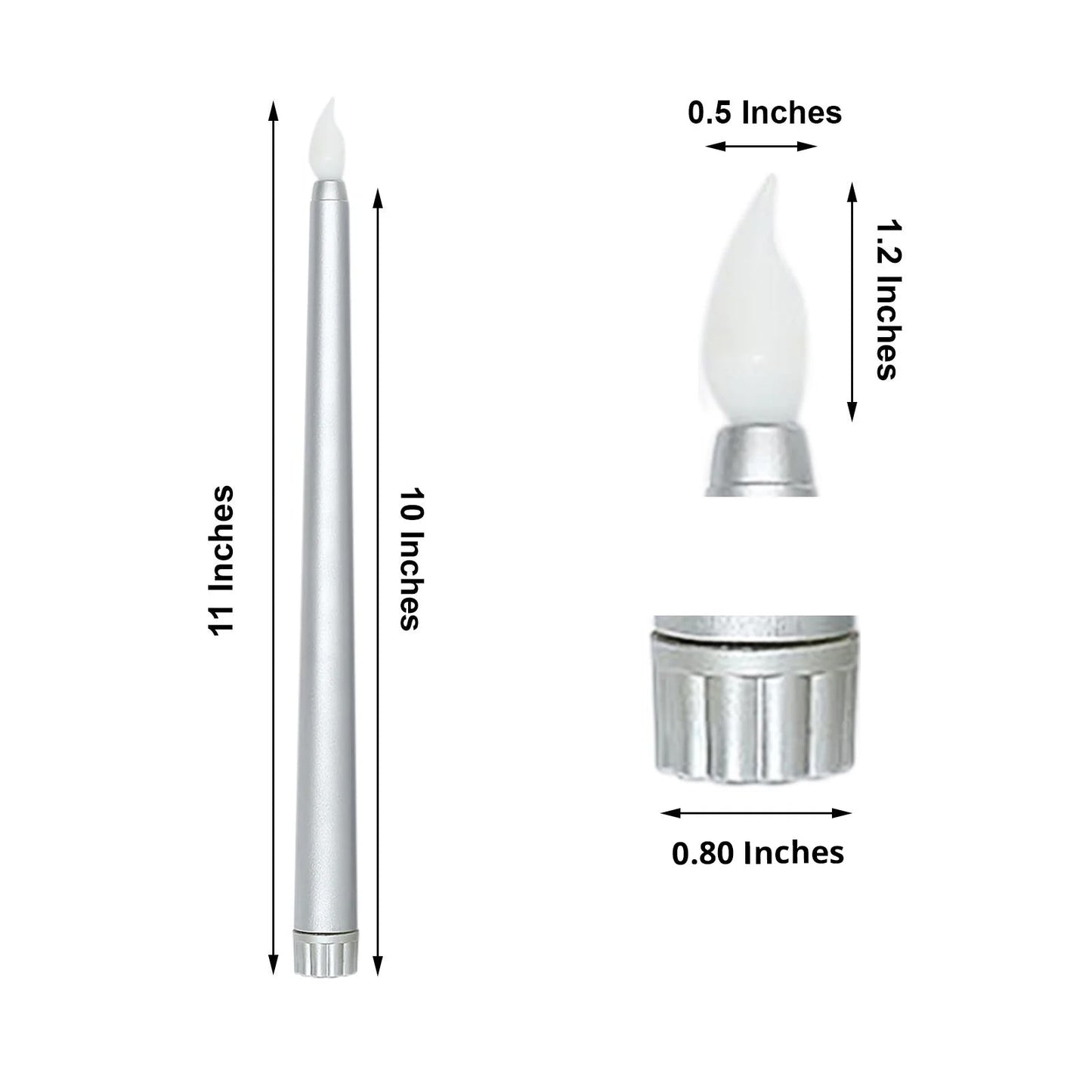 11 Inch Silver Led Taper Candles And Battery Operated