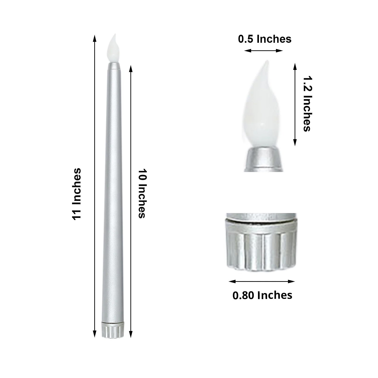 11 Inch Silver Led Taper Candles And Battery Operated