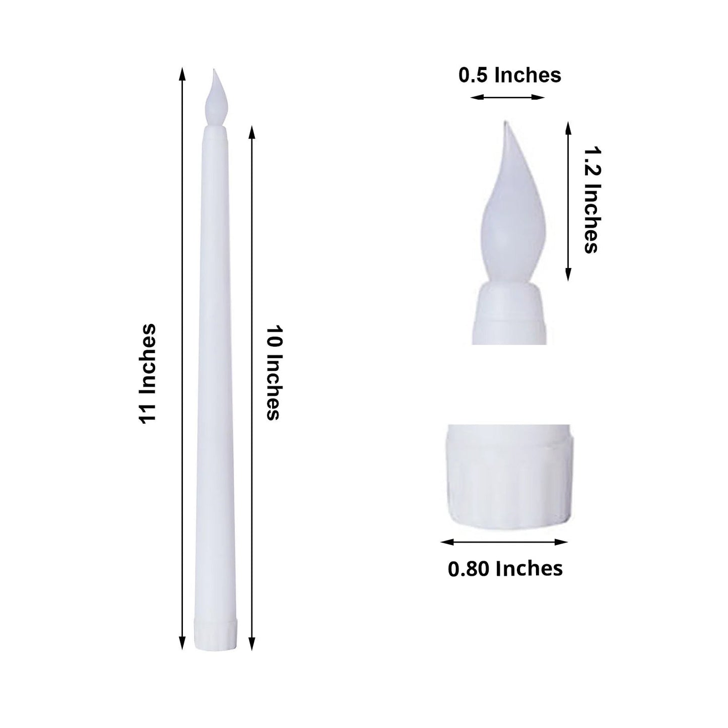 Reusable 11 Inch LED Taper Candle White Flickering Flameless Battery Operated Set of 3