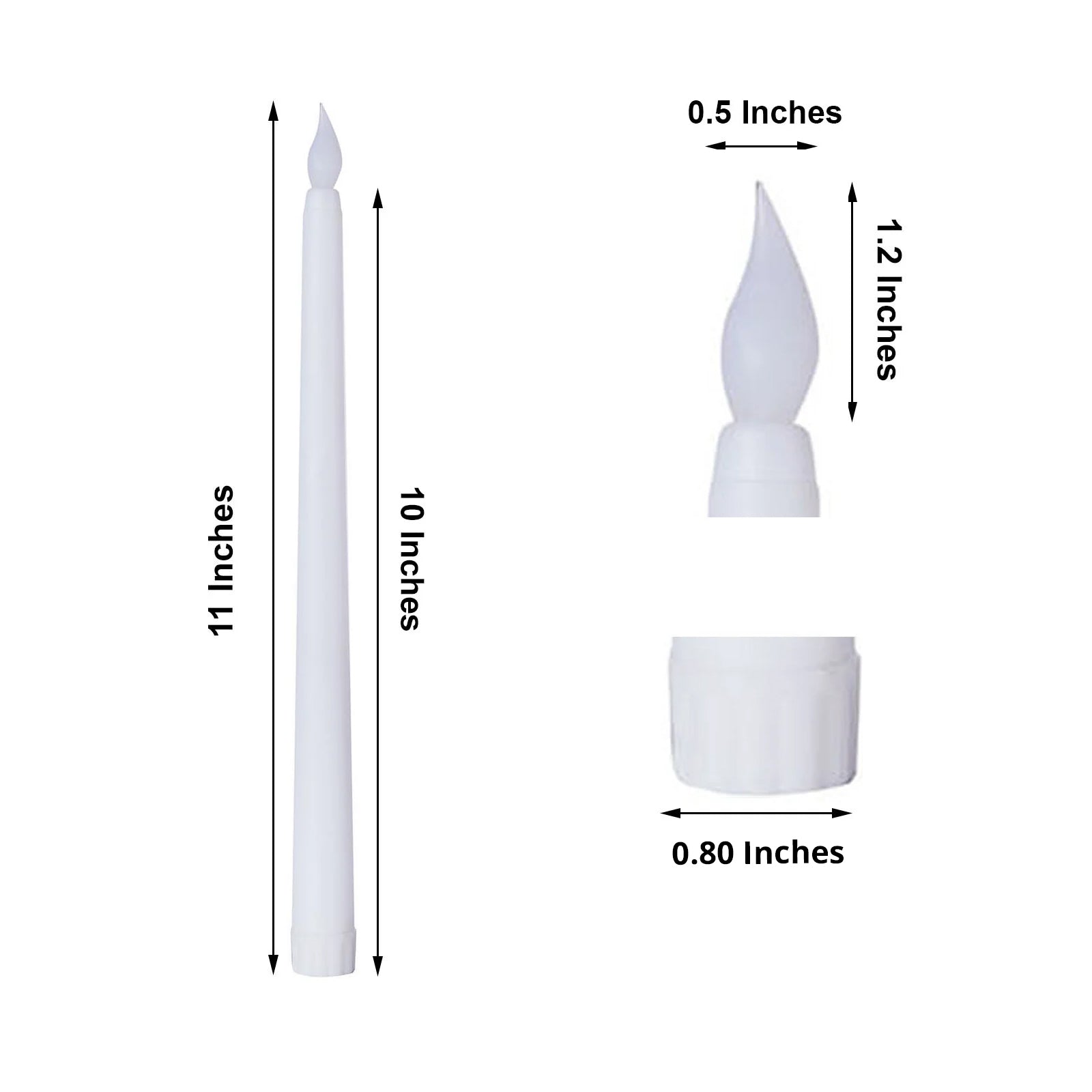 Reusable 11 Inch LED Taper Candle White Flickering Flameless Battery Operated Set of 3