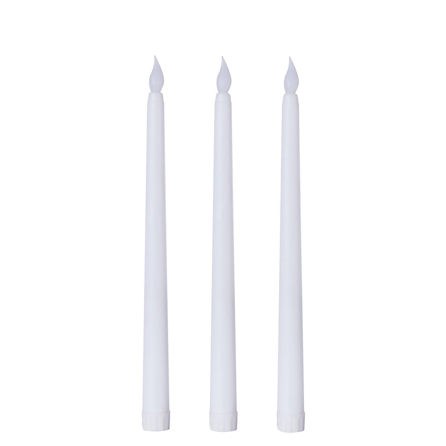 White 11 Inch Reusable LED Taper Candle Battery Operated Flickering Flameless Set of 3#whtbkgd