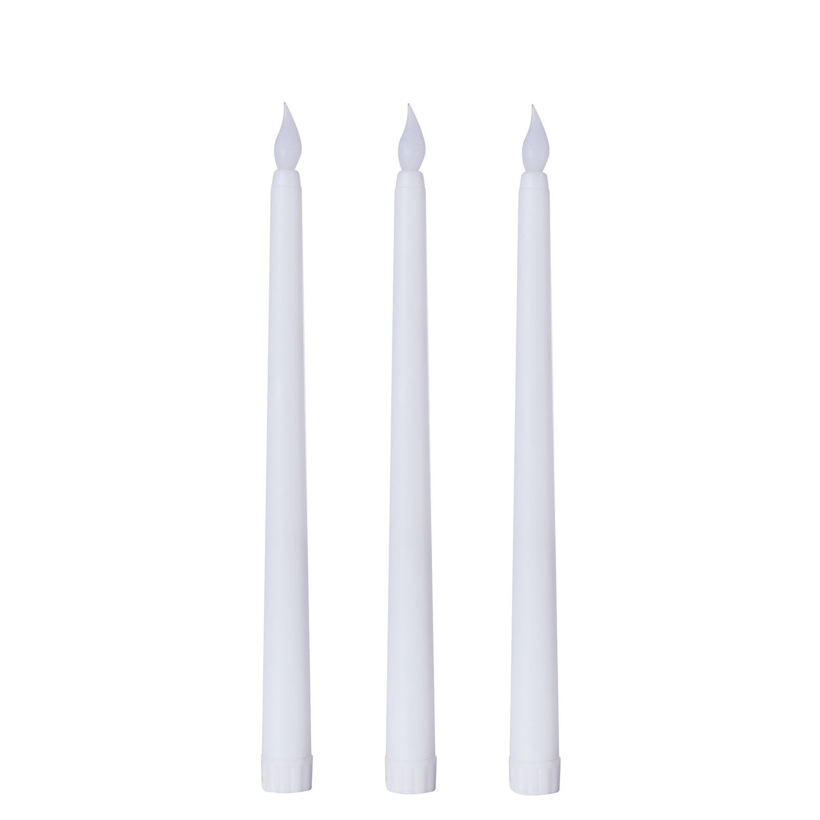 White 11 Inch Reusable LED Taper Candle Battery Operated Flickering Flameless Set of 3#whtbkgd