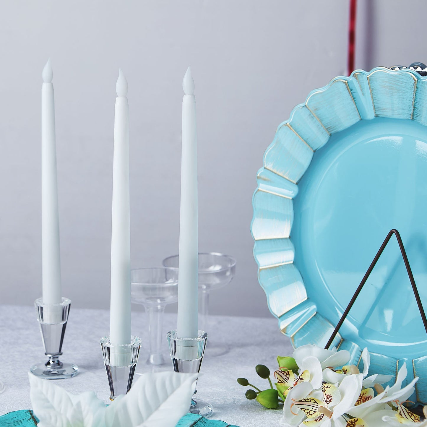 White 11 Inch Flickering Flameless LED Taper Battery Powered Reusable Set of 3