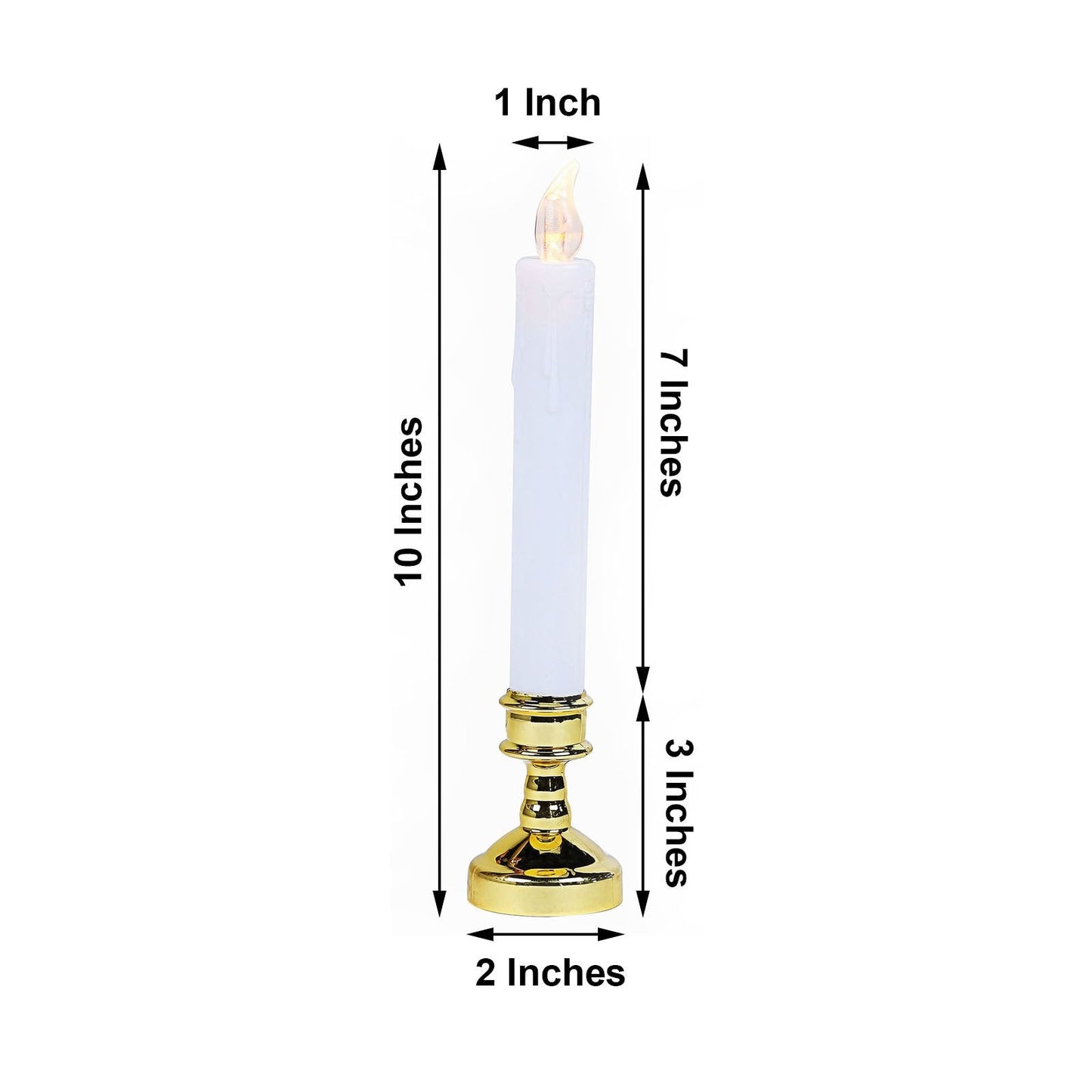 6 Set White Flickering Flameless 10 Inch LED Taper Candles With Removable Gold Candle Holders