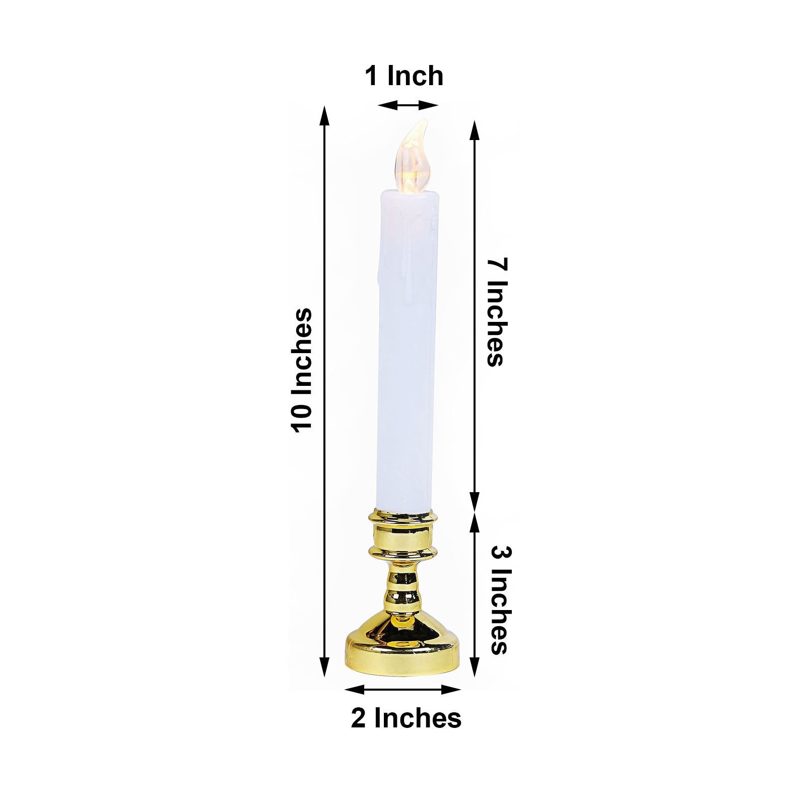 6 Set White Flickering Flameless 10 Inch LED Taper Candles With Removable Gold Candle Holders
