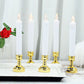6 Set White Flickering Flameless LED 10 Inch Taper Candles With Removable Gold Candle Holders