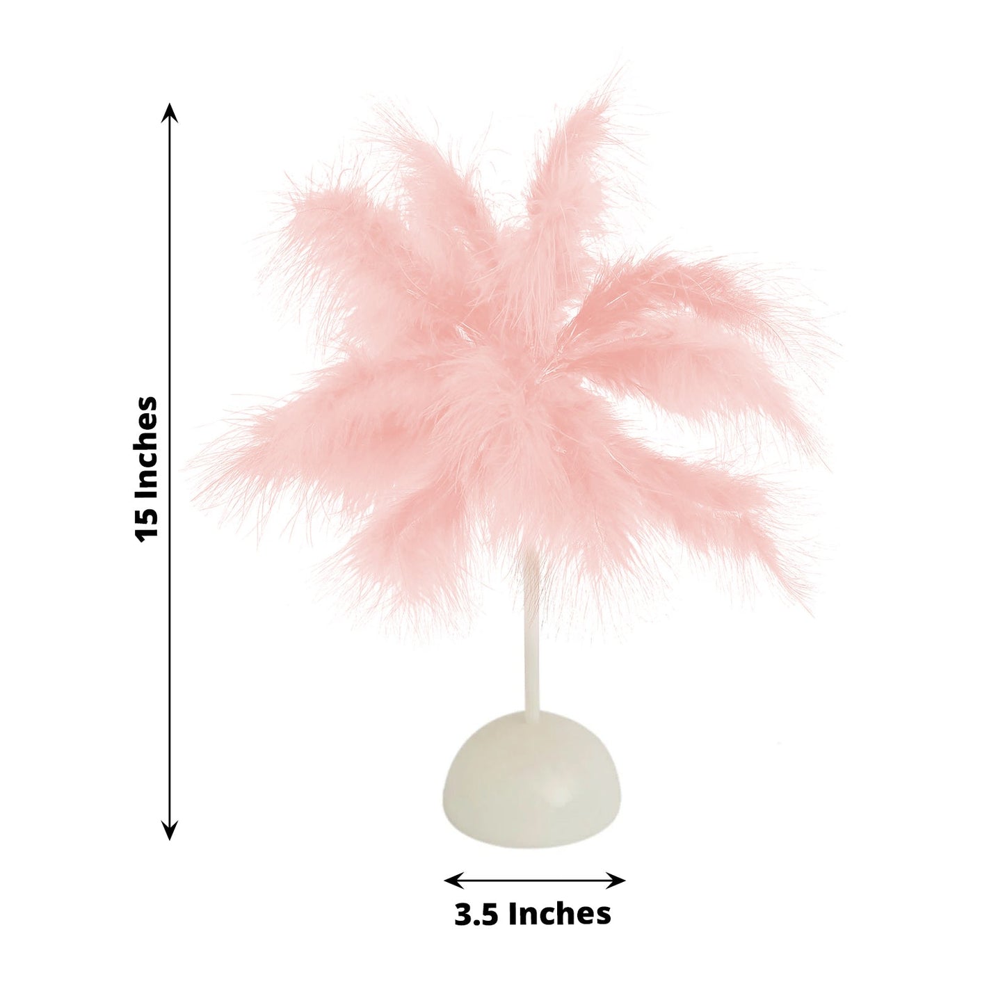 Pink LED blush feather table lamp centerpiece for weddings.