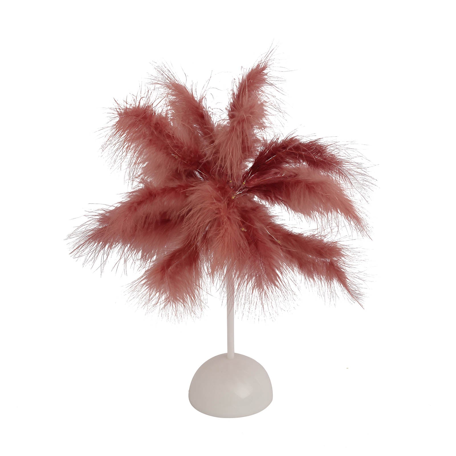 Cinnamon rose feather table lamp centerpiece for weddings, battery operated.