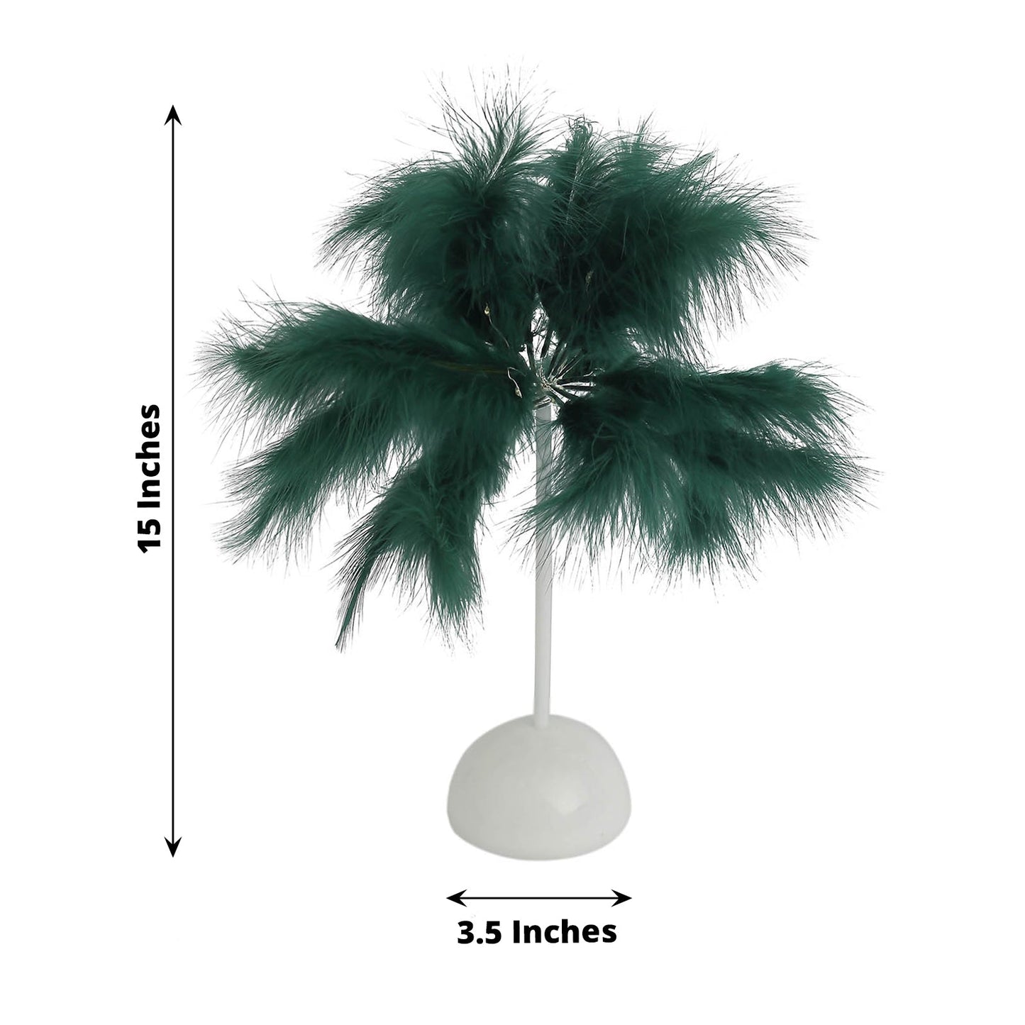 Emerald green feather table lamp, 15 inches tall, battery operated centerpiece.