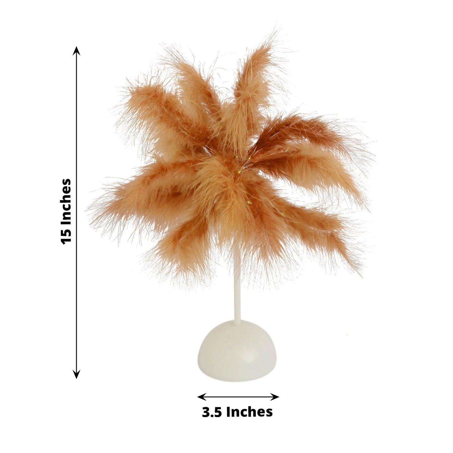 15" LED natural feather table lamp in warm beige, perfect for wedding centerpieces.
