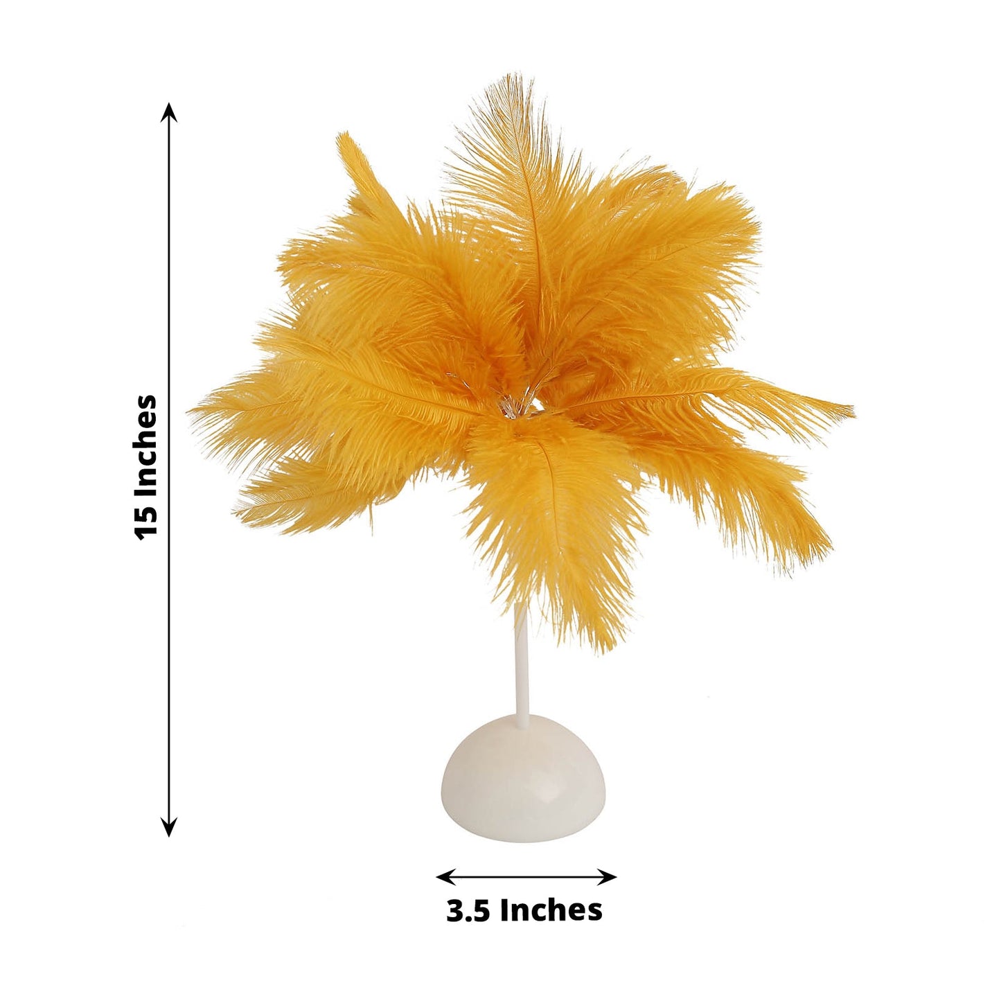 Gold ostrich feather table lamp wedding centerpiece, battery operated.