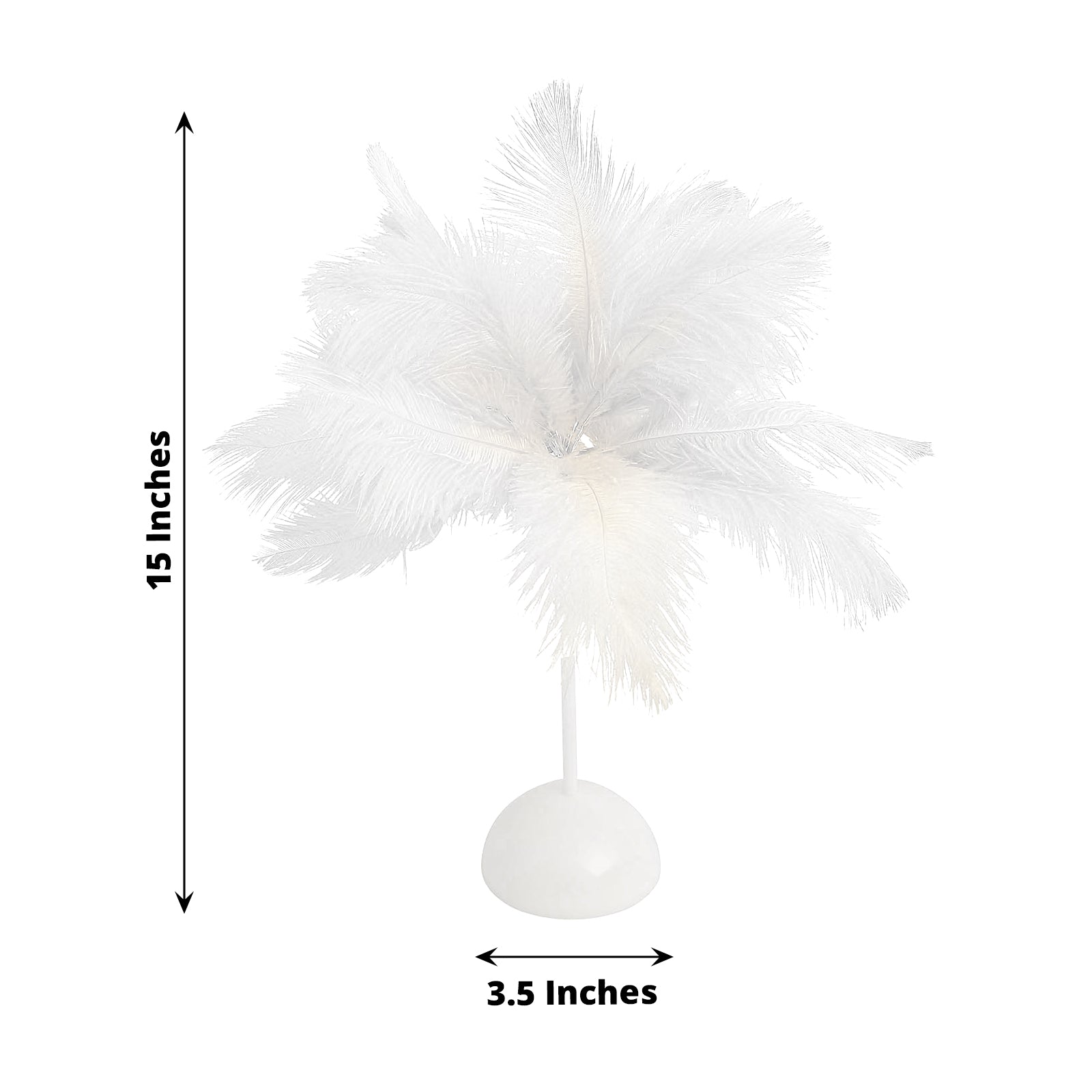 White LED ostrich feather table lamp centerpiece for weddings.