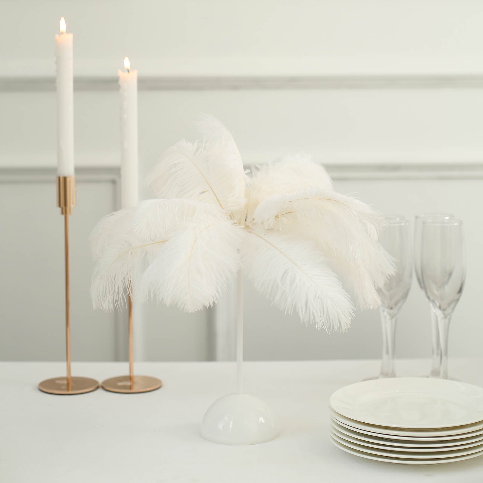 White LED ostrich feather table lamp wedding centerpiece.