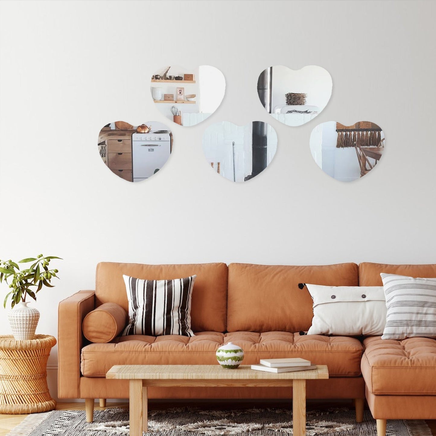 10" heart glass mirror centerpiece wall decor, reflective silver design.
