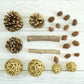 Natural dried assorted potpourri bowl fillers in gold and brown.