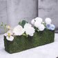 Green rectangle preserved moss metal planter box with flowers.