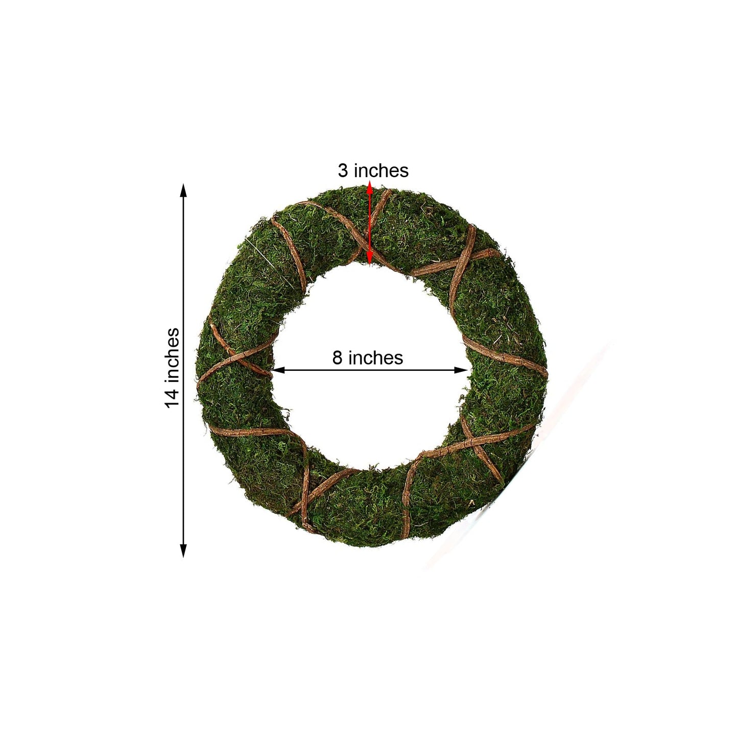 14" green preserved moss wreath with twine twig wrap.