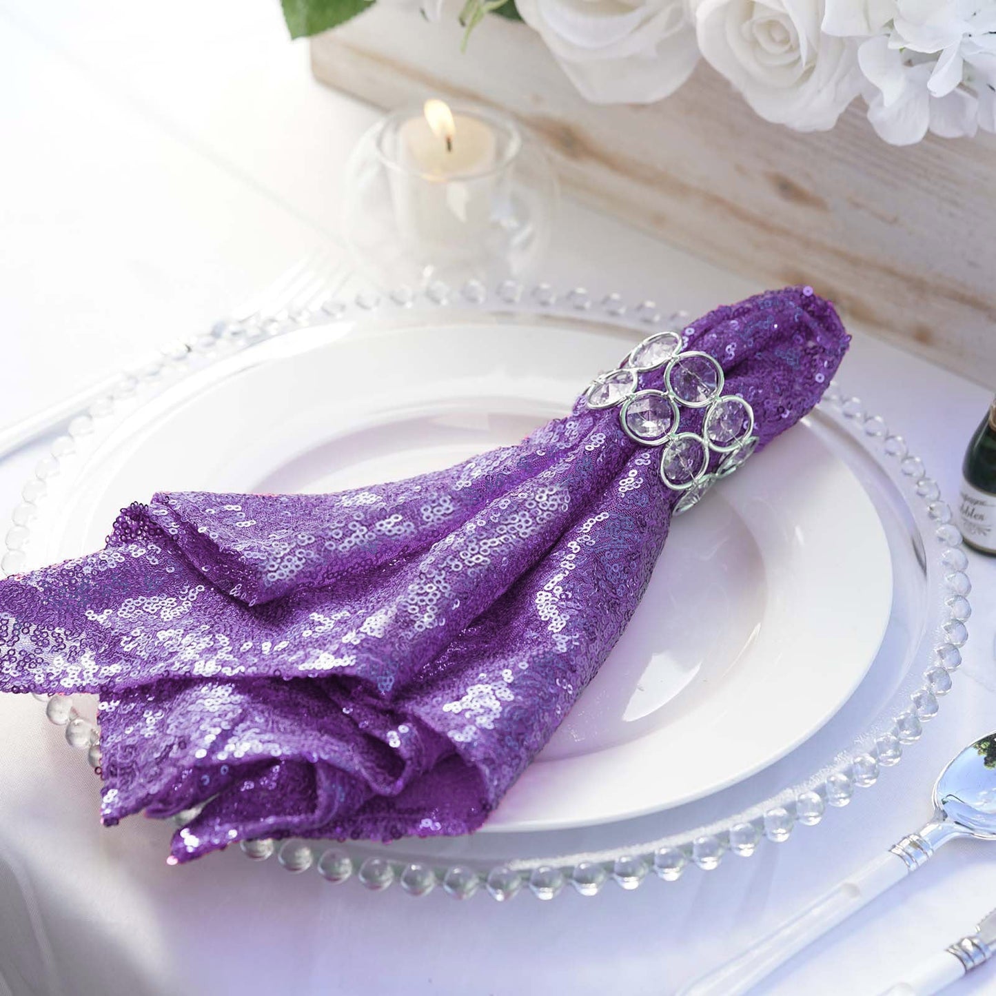 20"x20" Purple Sequin Cloth Dinner Napkin | Reusable Linen