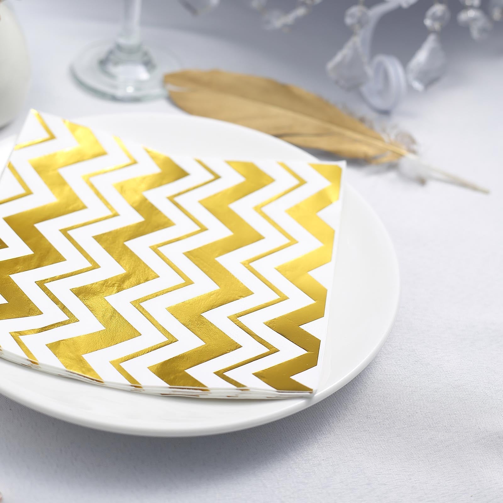 20 Pack Metallic Gold Paper Chevron Cocktail 3 Ply Dinner Napkins