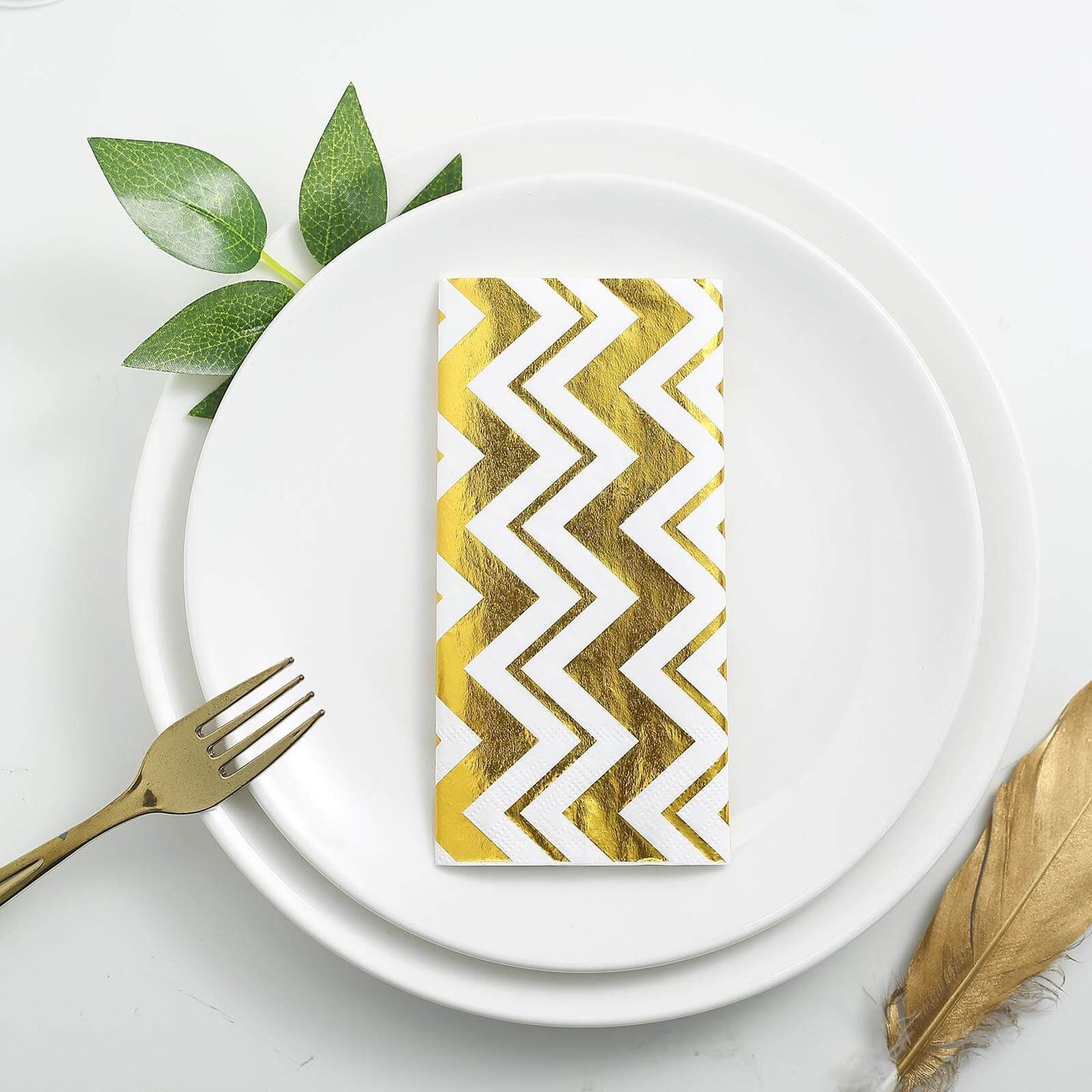 3 Ply Cocktail Paper Dinner Napkins Metallic Gold Chevron 20 Pack