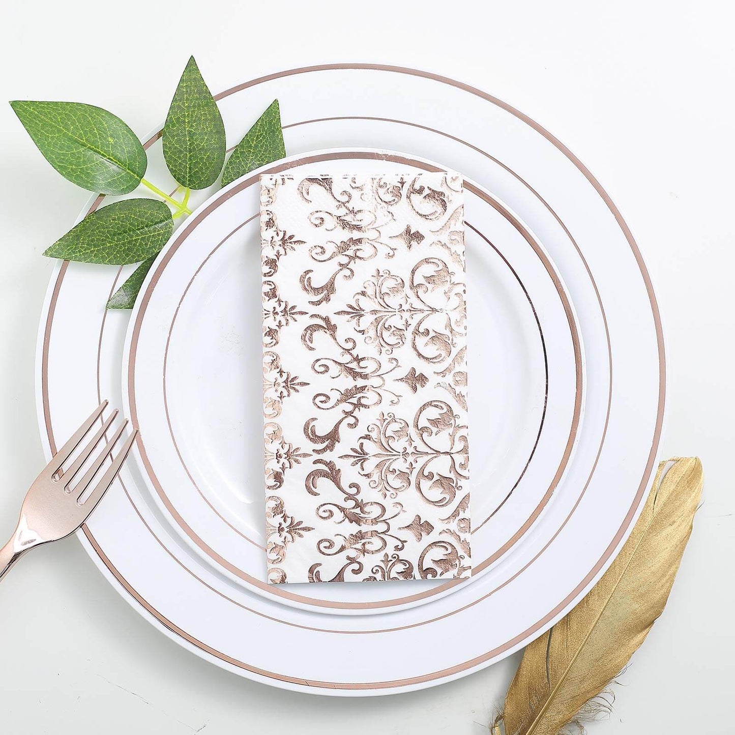 3 Ply Cocktail Paper Dinner Napkins Metallic Rose Gold Vintage Pattern 20 Pack