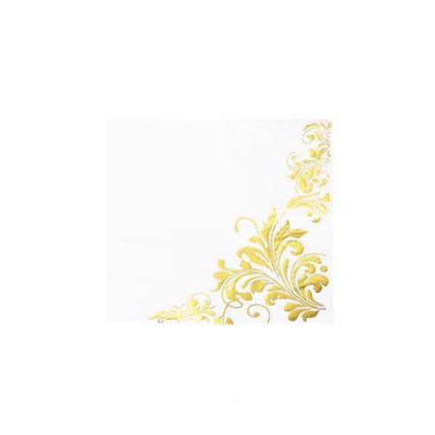 20 Pack - 3 Ply Metallic Gold Intricate Design Paper Dinner Napkins - Wedding Cocktail Napkins