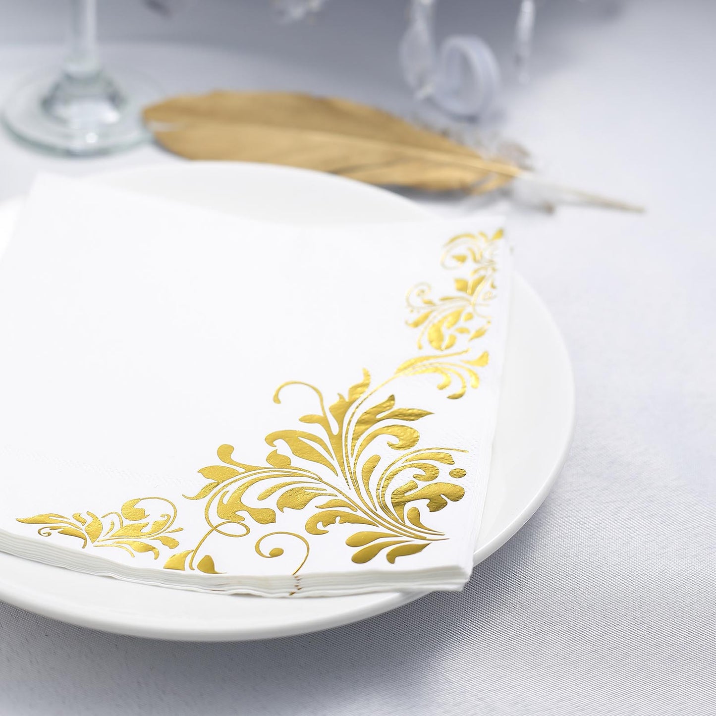 20 Pack - 3 Ply Metallic Gold Intricate Design Paper Dinner Napkins - Wedding Cocktail Napkins