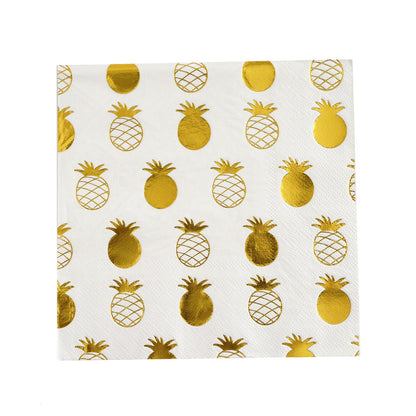 20 Pack Metallic Gold Pineapple 3 Ply Cocktail Paper Dinner Napkins 