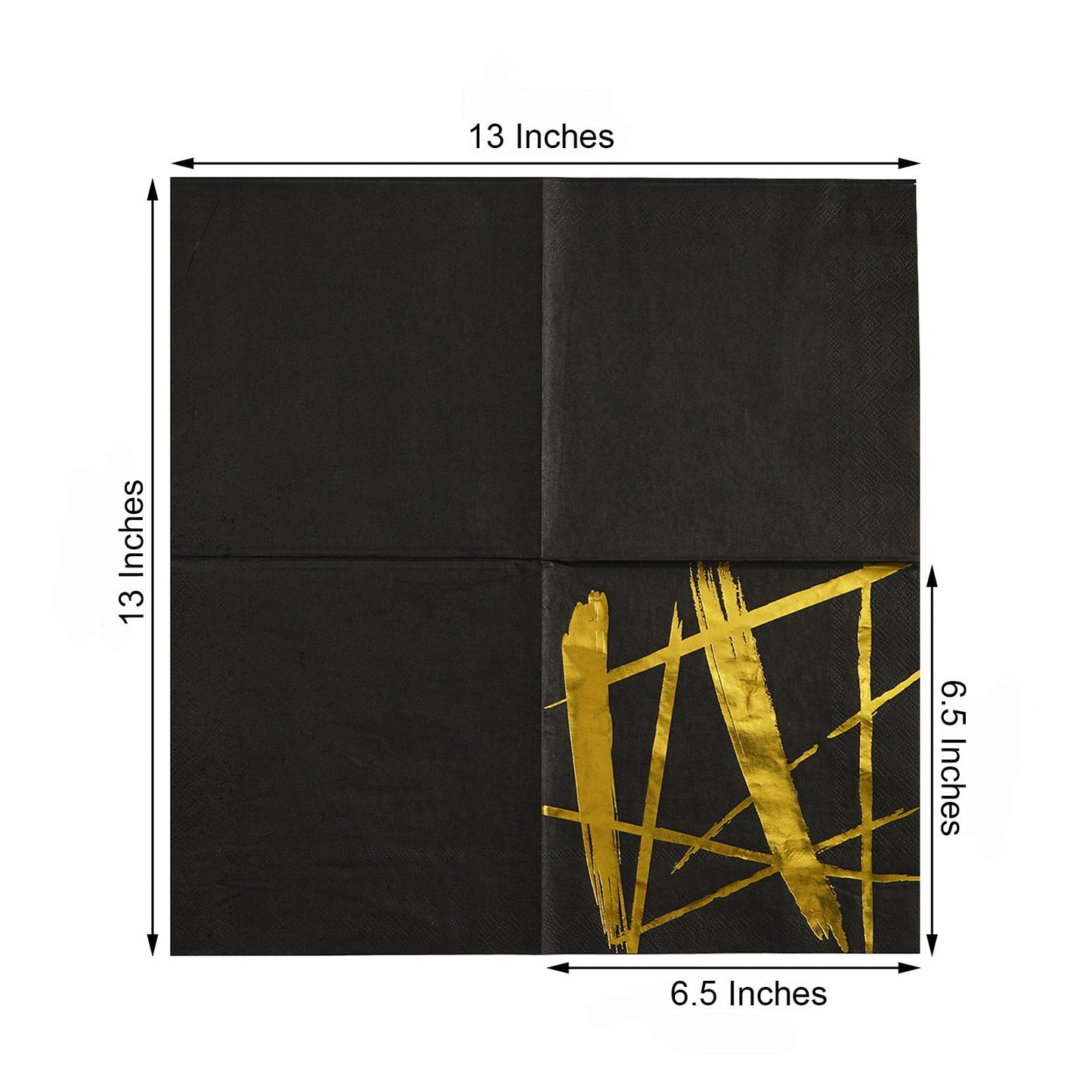 20 Pack - 3 Ply Metallic Gold Streaks Design Black Paper Dinner Napkins - Wedding Cocktail Napkins
