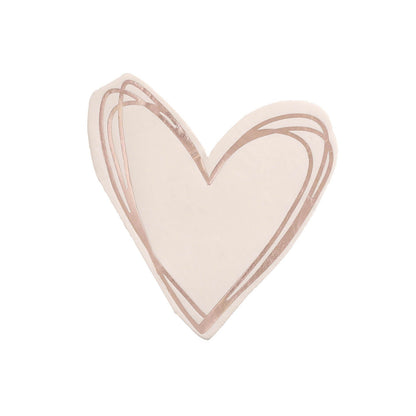 Rose gold heart-shaped disposable cocktail napkin.