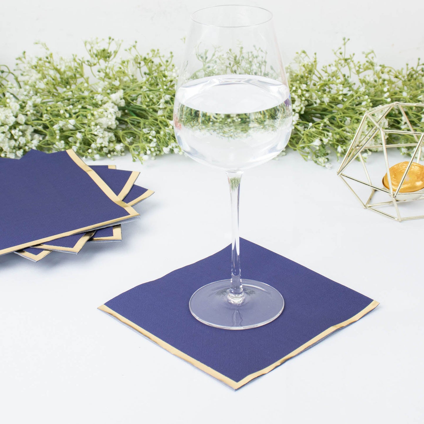 50 Pack | 2 Ply Soft Navy Blue With Gold Foil Edge Party Paper Napkins