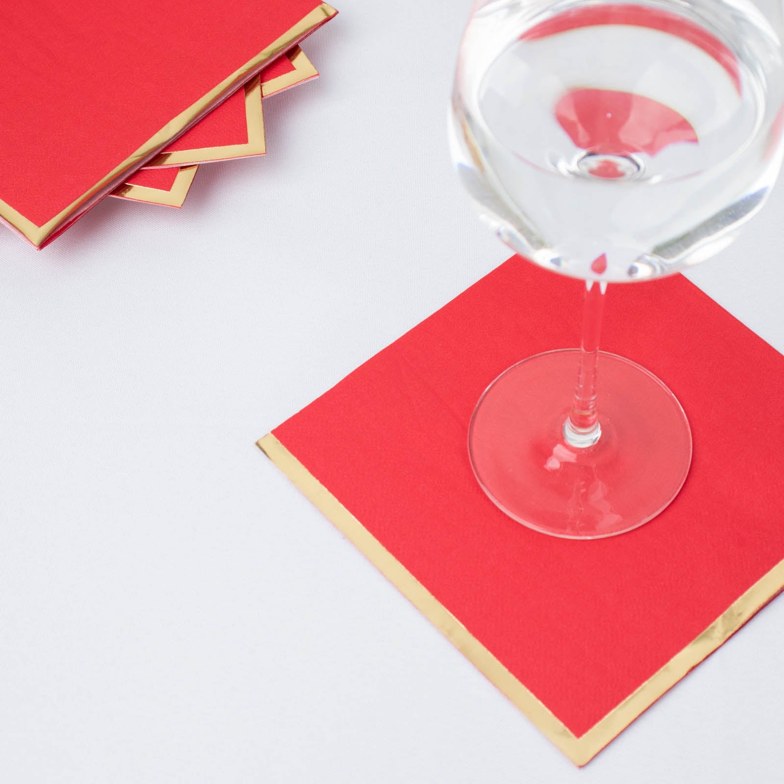 50 Pack | 2 Ply Soft Red With Gold Foil Edge Party Paper Napkins