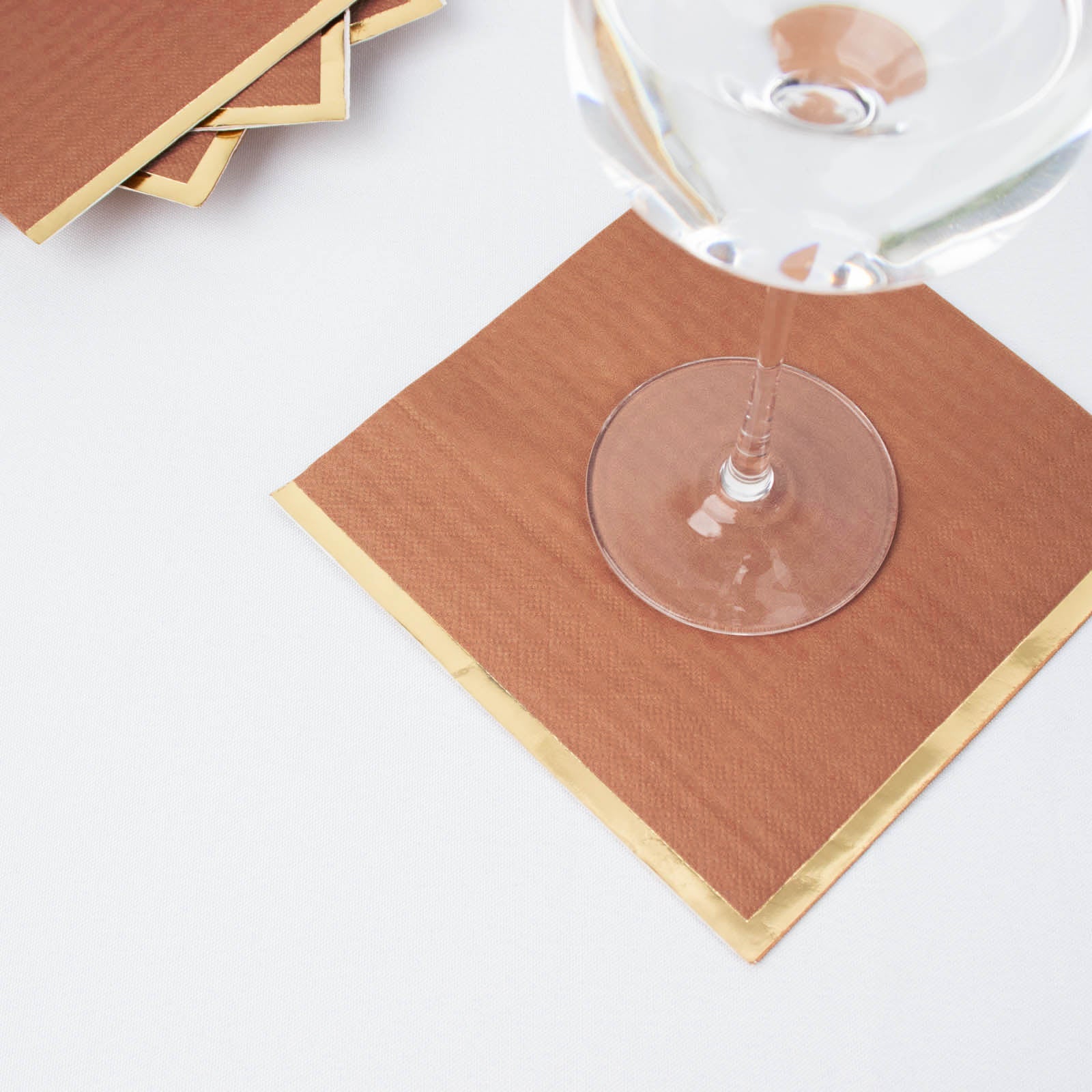 50 Pack | 2 Ply Soft Terracotta With Gold Foil Edge Party Paper Napkins