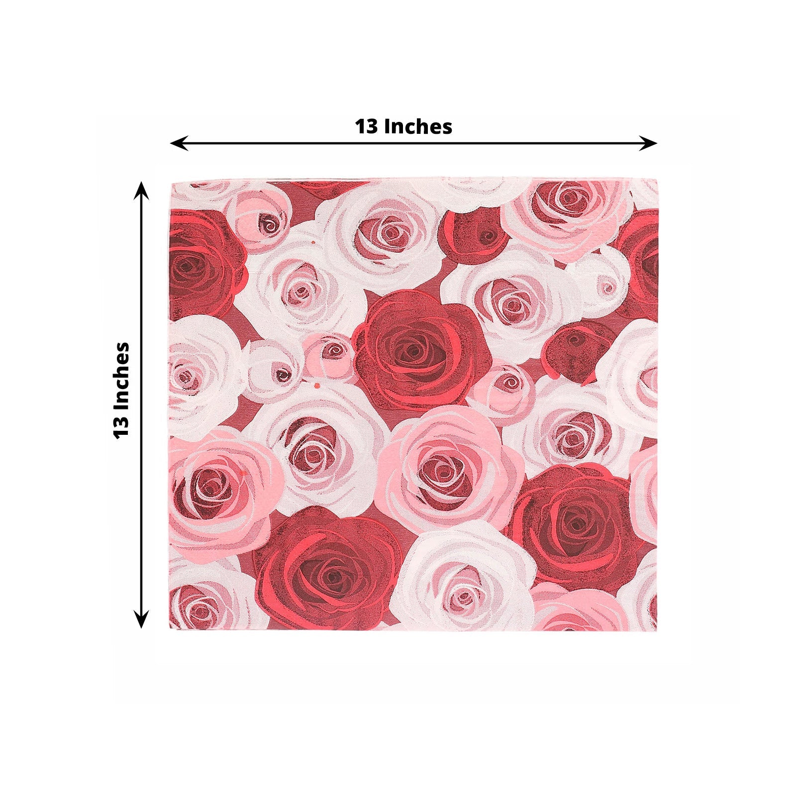 50 Pack | 2 Ply Soft Red / Pink Floral Design Paper Beverage Napkins