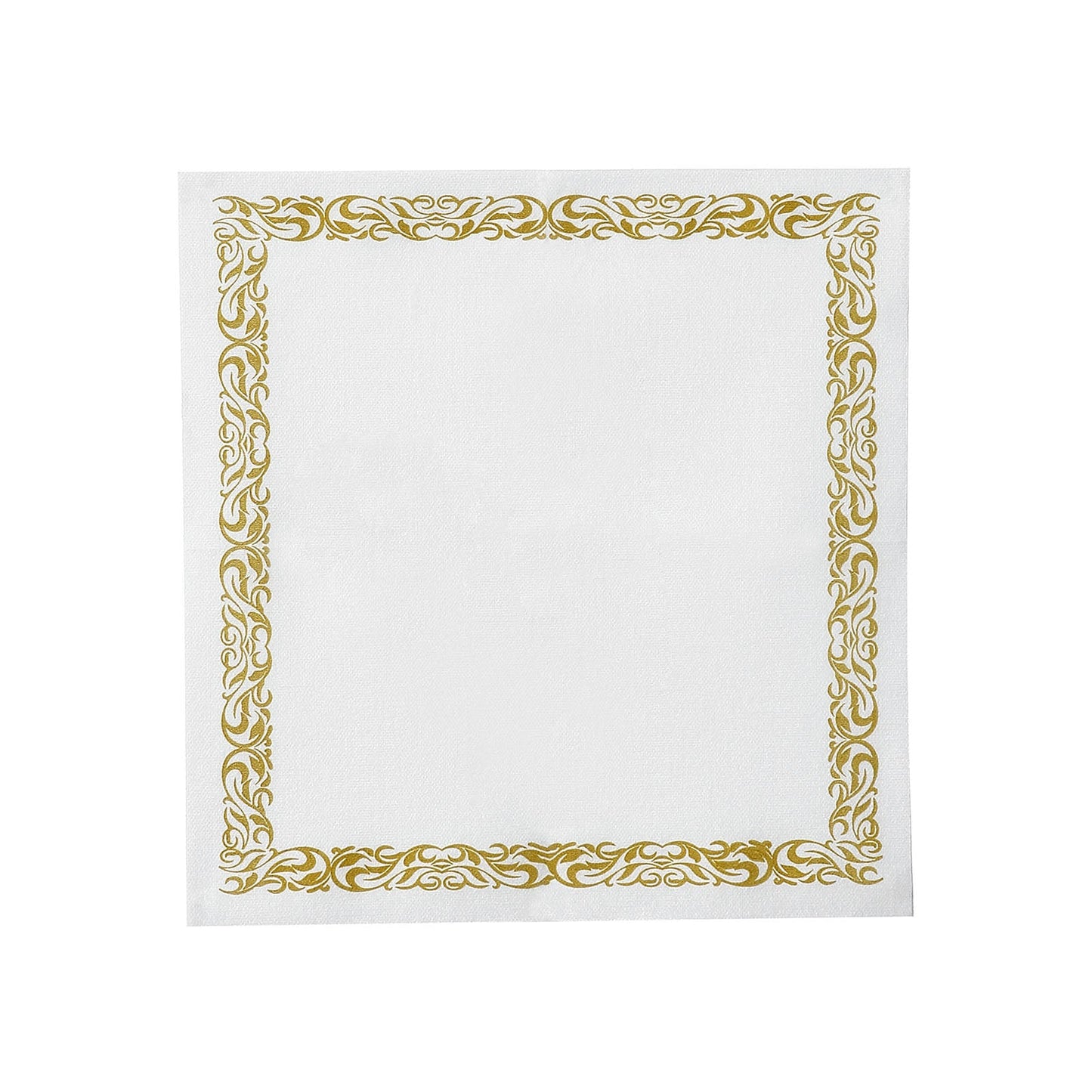 20 Pack White Napkins with Gold Floral Scroll Design