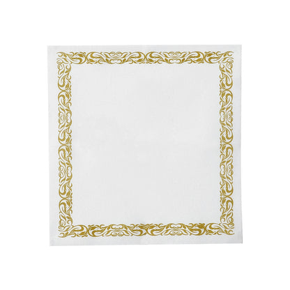 20 Pack White Napkins with Gold Floral Scroll Design