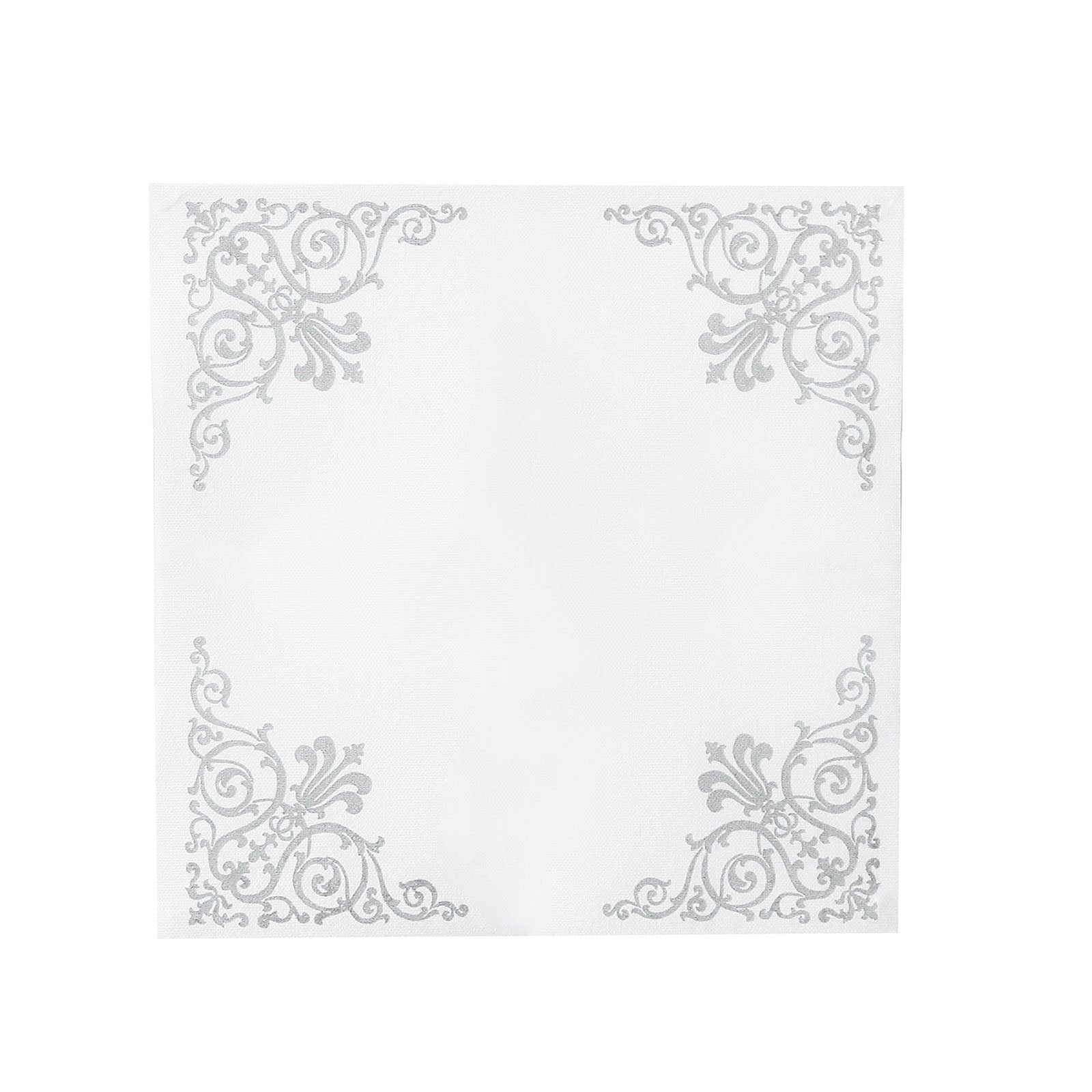 Vintage Silver Fleur On White Linen Like Napkins