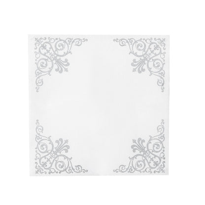 Vintage Silver Fleur On White Linen Like Napkins