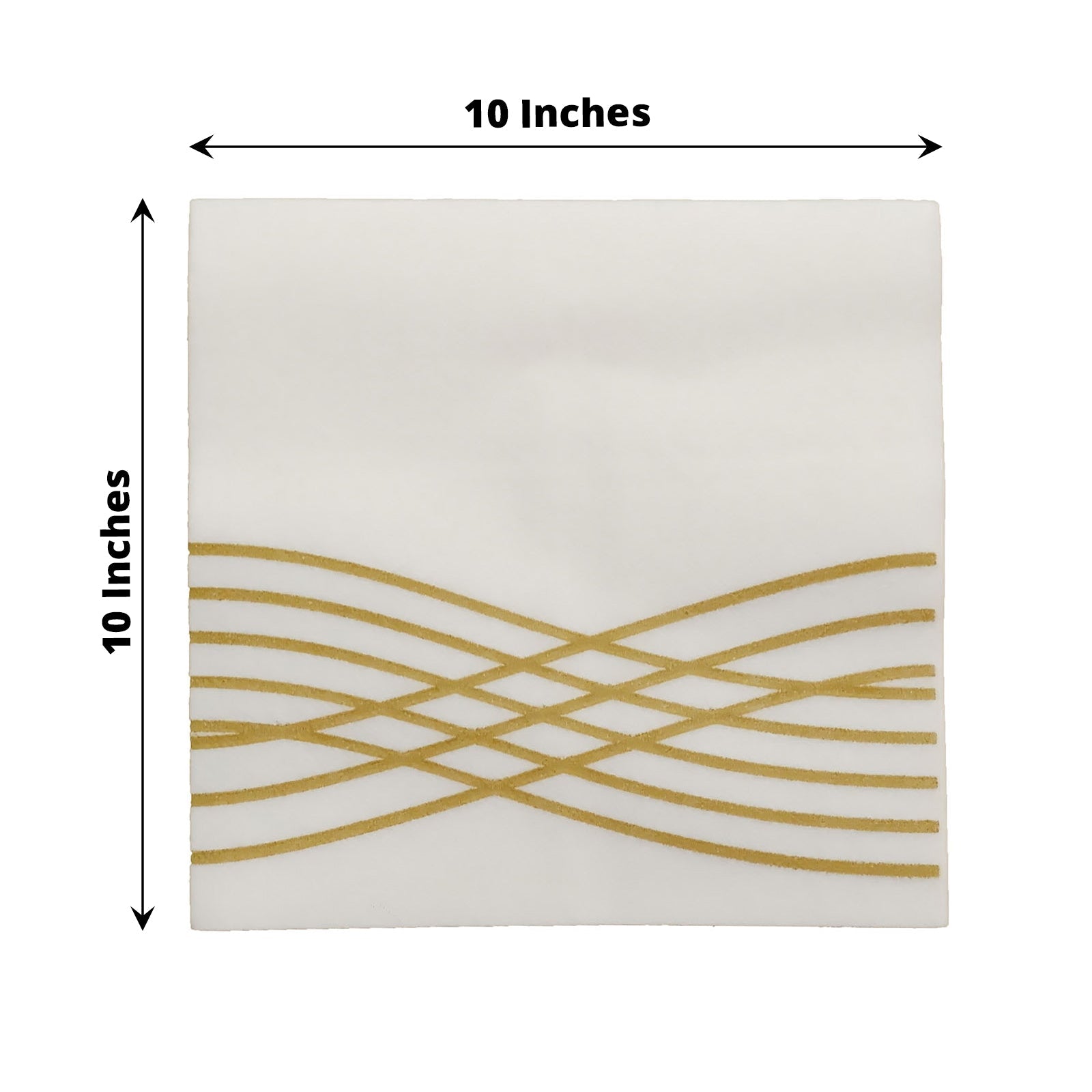 White linen-feel cocktail napkin with gold waves print.