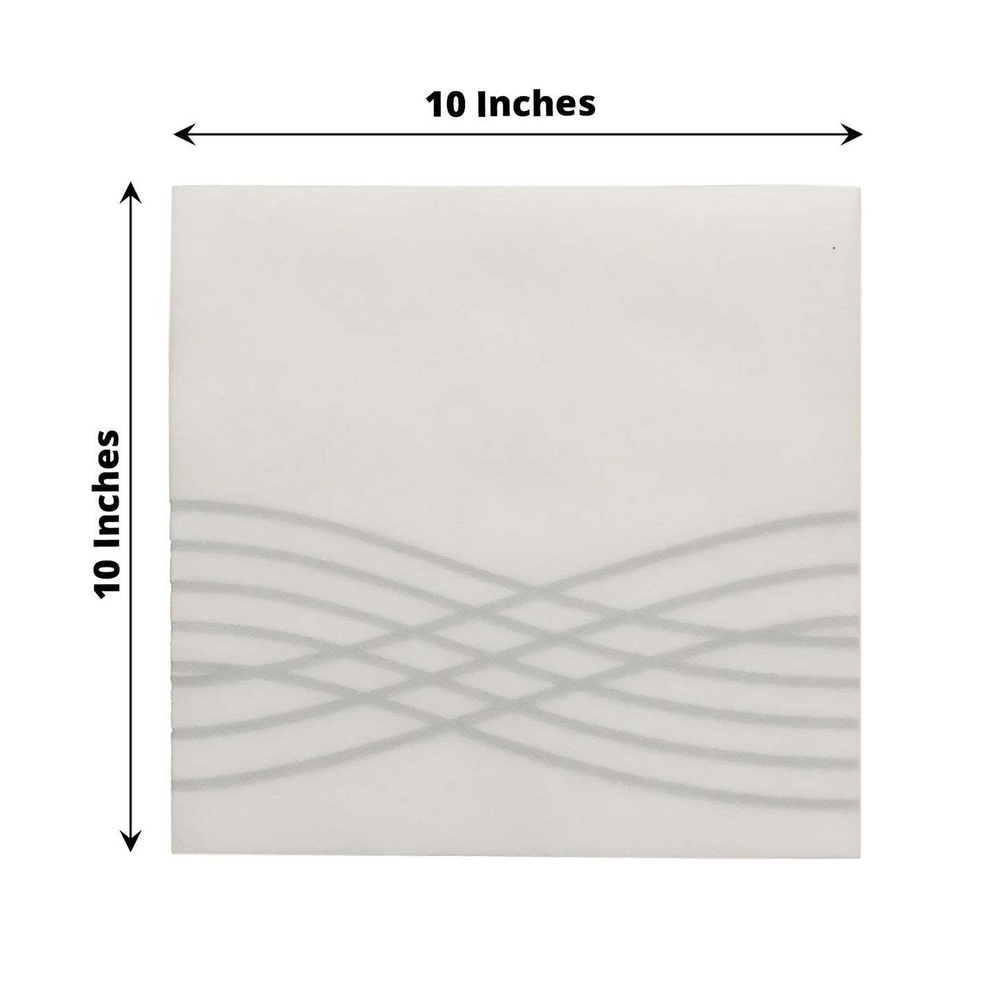 White linen-feel cocktail napkin with silver waves print, 10x10 inches.