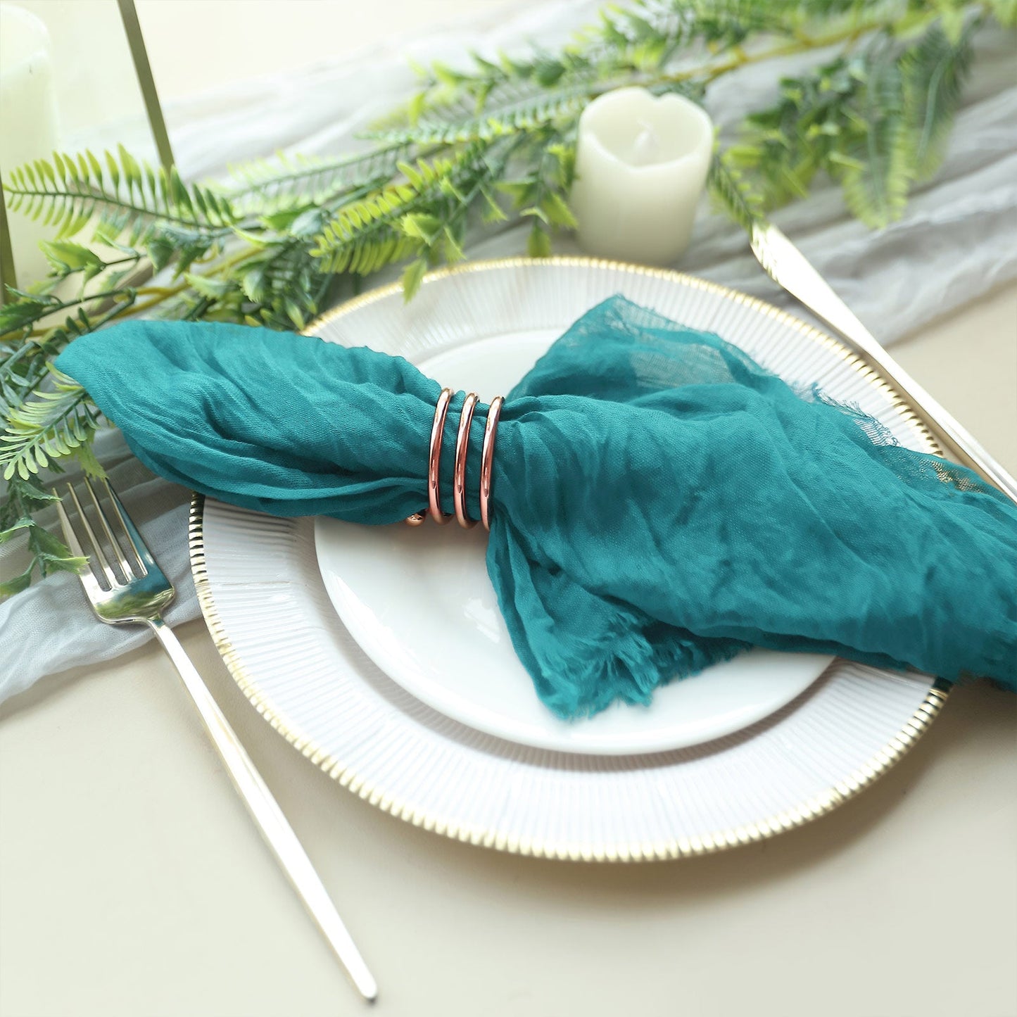 24 Inch By 19 Inch Peacock Teal Boho Gauze Cheesecloth Napkins 5 Pack